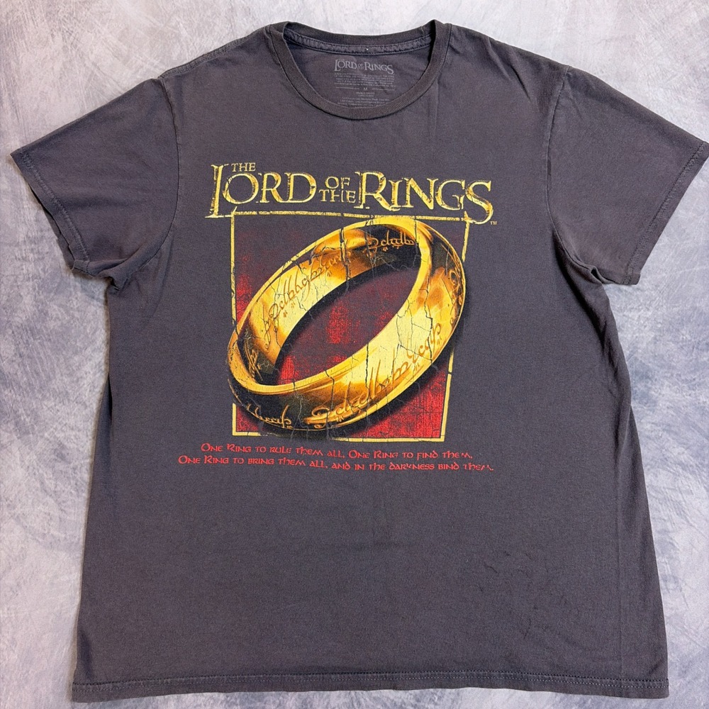 Lord of the Rings One Ring Graphic T-Shirt Mens Medium Gray LOTR Movie Tee
